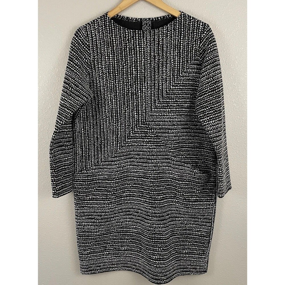 Clara Sun Woo Womens M Black White Geometric Shift Oversize Dress Lagenlook Art